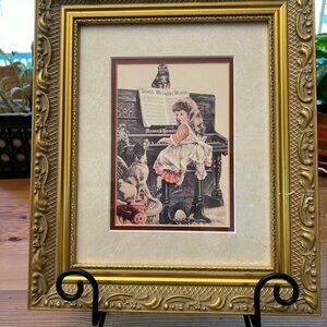 Antique Victorian  Girls Piano Picture